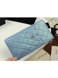 Chanel Calfskin Leather Card packet & Gold-Tone Metal A81598 light blue HY26345Wi77