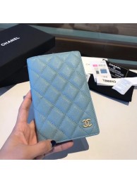 Chanel Calfskin Leather & Gold-Tone Metal Wallet A80385 Light Sky Blue HY22790Kn56