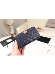Chanel Calfskin Leather & Gold-Tone Metal Wallet A80566 dark blue HY12368Mc61