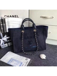 Chanel Canvas Leather Tote Shopping Bag Dark Blue A1679 HY9924Ea63