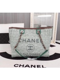 Chanel Canvas Shopping Bag Calfskin & Silver-Tone Metal A23556 green HY17988Rk60