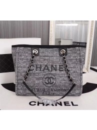 Chanel Canvas Shopping Bag Calfskin & Silver-Tone Metal A23556 grey HY5928vX95