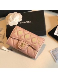 Chanel card holder Calfskin & Gold-Tone Metal A80799 pink HY2207su78