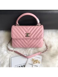 Chanel CC original lambskin top handle flap bag 92236V pink Silver Buckle HY20736kC27