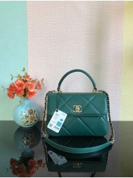 Chanel CC original lambskin top handle flap bag A92236 dark green&Gold-Tone Metal HY7067dw37