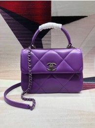 Chanel CC original lambskin top handle flap bag A92236 purple&silver-Tone Metal HY47Dq89