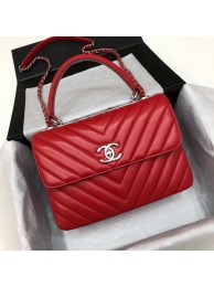 Chanel CC original lambskin top handle flap bag V92236 red&silver-Tone Metal HY4231mm78
