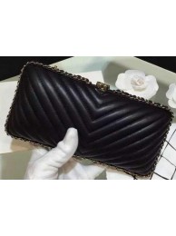 Chanel Chevron Evening Bag Sheepskin Leather A69404 Black HY12321EW67