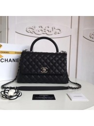 Chanel Classic black Top Handle Bag Original Sheepskin Leather A92215 black HY927XW58
