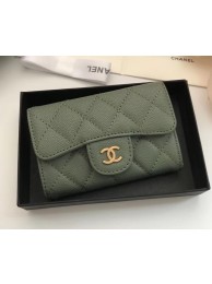 Chanel Classic Card Holder A31504 green gold-Tone Metal HY1023iv85
