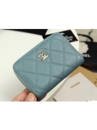 Chanel classic card holder Grained Calfskin & Gold-Tone Metal A69271 light Blue HY4433PC54