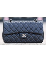 Chanel Classic Flap Bag Black Sheepskin Leather A1113 Silver HY3524Yo25