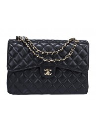 Chanel Classic Flap Bag Black Sheepskin Leather A36071 Gold HY22073JD28