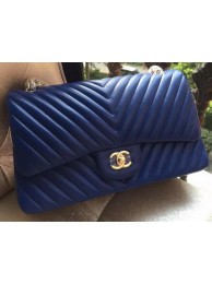 Chanel Classic Flap Bag Blue Sheepskin Chevron Quilting A1113 Gold HY18405lU52