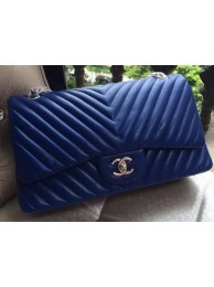 Chanel Classic Flap Bag Blue Sheepskin Chevron Quilting A1113 Silver HY22682jo45