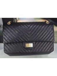 Chanel Classic Flap Bag Original Chevron Leather A90669 Black HY14371FT35