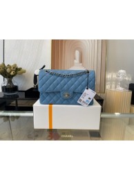 Chanel classic handbag Grained Calfskin&silver Metal 01112 sky blue HY24078sY95