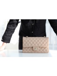 Chanel Classic Handbag Grained Calfskin & silver-Tone Metal A1112 Apricot HY19259tg76