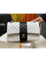 Chanel CLASSIC HANDBAG Lambskin & Gold Metal A01112 White & Black HY730Sy67
