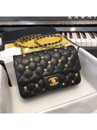 CHANEL Classic Handbag Lambskin Gold-Tone & Ruthenium-Finish Metal A01116 Black HY12664hk64