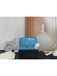 Chanel classic handbag Lambskin & silver Metal V01112 sky blue HY7662UF26