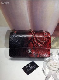 Chanel Classic Handbag Python Leather A01112 Black&Red HY12135Kd37