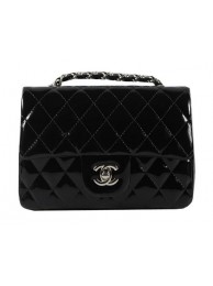 Chanel Classic MINI Flap Bag CF1119 Black Patent Leather Silver HY8239cf57