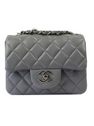 Chanel Classic MINI Flap Bag Grey Original Sheep Leather CF1115 Silver HY5483Tk78