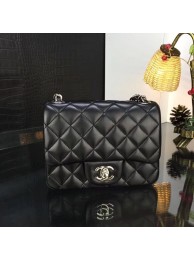 Chanel Classic MINI Flap Bag Original Sheepskin Leather A1115 Black Sliver Chain HY17313Ri95