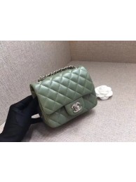 Chanel Classic MINI Flap Bag original Sheepskin Leather A1115 green silver chain HY9285Kn56