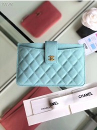 Chanel classic pouch Grained Calfskin & Gold-Tone Metal A81902 sky blue HY17413uU16