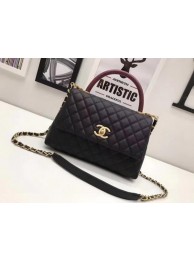 Chanel Classic Top Handle Bag Black Sheepskin Leather A92991 Silver HY21159oK58
