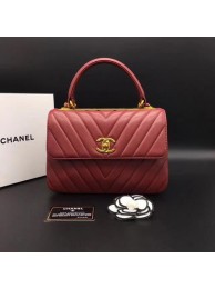 Chanel Classic Top Handle Bag Chevron Sheepskin Leather CHA2371 Red HY12925Av26