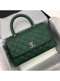 Chanel Classic Top Handle Bag Green Cannage Pattern A92290 Silver HY21710rf73