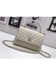 Chanel Classic Top Handle Bag OffWhite Sheepskin Leather A92991 Gold HY243Pu45
