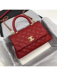 Chanel Classic Top Handle Bag Red Cannage Pattern A92290 Gold HY4173Ri95