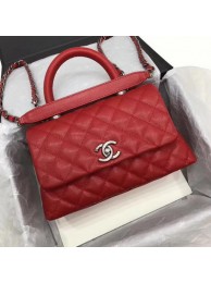 Chanel Classic Top Handle Bag Red Cannage Pattern A92290 Silver HY7735sf78