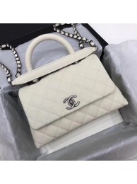 Chanel Classic Top Handle Bag White Cannage Pattern A92290 Silver HY17343io33