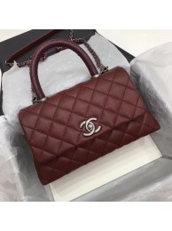 Chanel Classic Top Handle Bag Wine Cannage Pattern A92290 Silver HY7190ki86