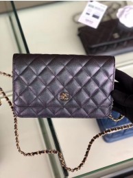 Chanel classic wallet on chain Grained Calfskin & gold-Tone Metal 33814 Pearlescent black HY23045Lp50