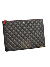 Chanel Clutch Bag Black Cannage Pattern Leather A82044 Silver HY24824Yv36