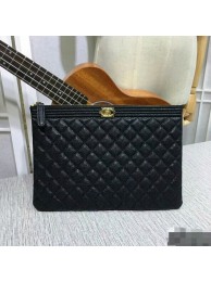 Chanel Clutch Bag Black Caviar Leather 7010 Gold HY25066CC86