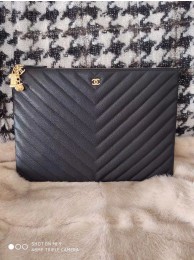 Chanel Clutch Bag Black Caviar Leather 7012 Gold HY8096VF54