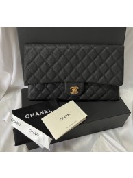 Chanel Clutch Bag Black Caviar Leather 7013 Gold HY19879Xr72