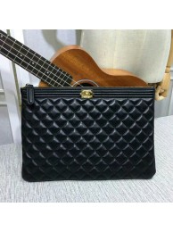 Chanel Clutch Bag Black Sheepskin Leather 7010 Gold HY22141Cw85