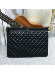 Chanel Clutch Bag Black Sheepskin Leather 7010 Silver HY15286Va47