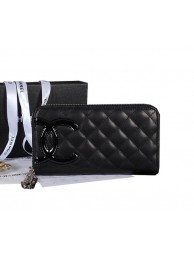 Chanel Combon Zip Around Wallet Black CC Logo A50078 Black HY24718gE29