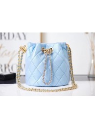 Chanel Drawstring Bag Grained Calfskin & Gold Metal AS2859 light blue HY3398pA42