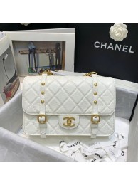 Chanel FLAP BAG Aged Calfskin & Gold-Tone Metal AS2696 white HY17258Rk60