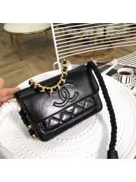 Chanel flap bag Crumpled Calfskin Cotton & Gold-Tone Metal AS0074 black HY7369Ea63